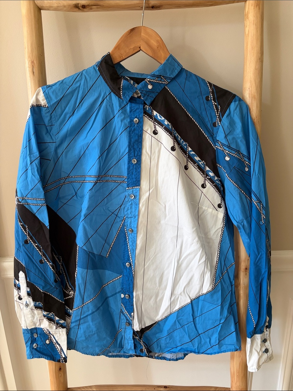 J. Crew Nautical, Blue, Black & White Sail & Rope-Print Slim Shirt